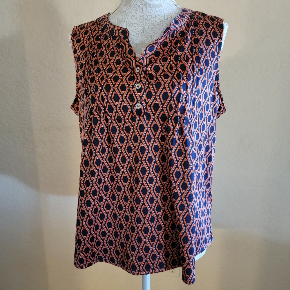 NY Collection Sleeveless Knit Y Neck Top Sz M